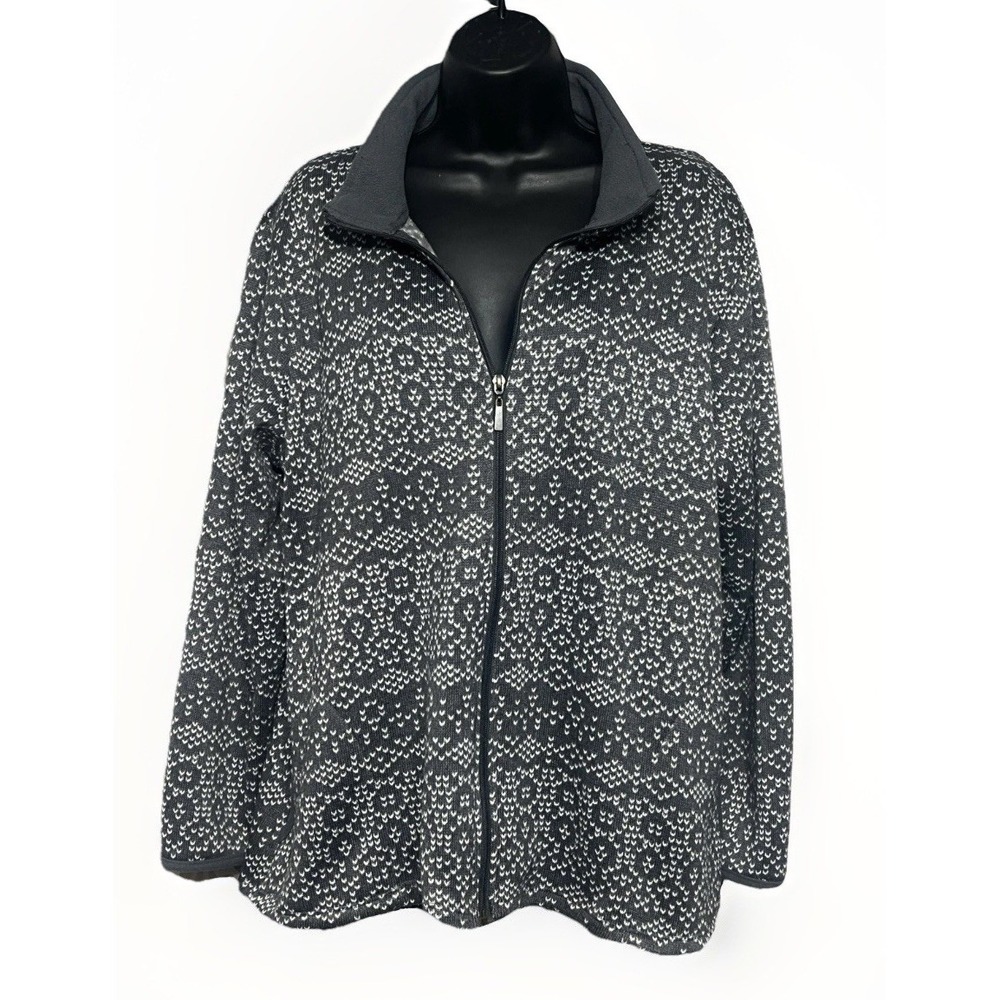 Stan Herman Zip Front Sweater Jacket Women's XL Gray Patterned Knit